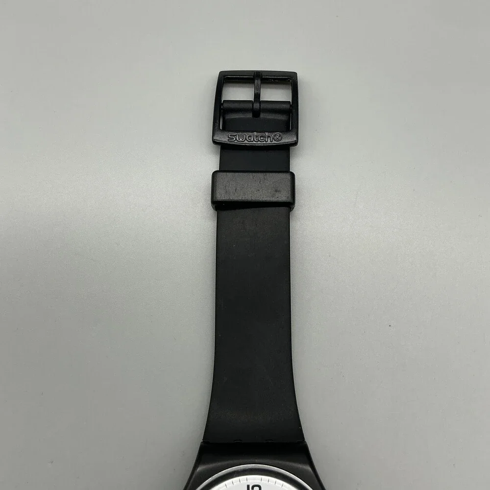 Vintage Swatch Mens Watch 34mm Once Again GB743 Black Day Date Swiss 1999